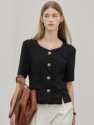 Short Sleeve Jacket Blouse_Black