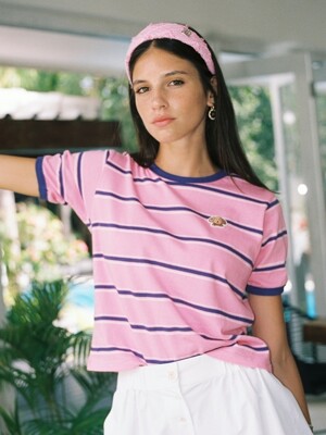 STRIPE T SHIRT WITH PAM PATCH_PINK