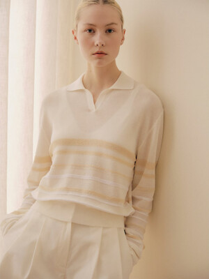 Linen Blended Stripe Pullover  White (WE4751T091)