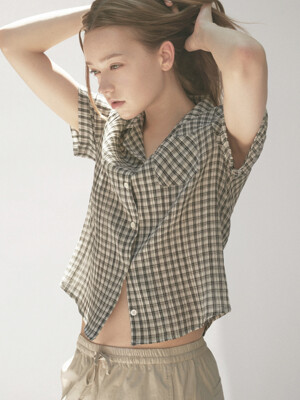 gupy half sleeve check shirt (ivory)