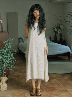 Layered linen long dress / LBeige