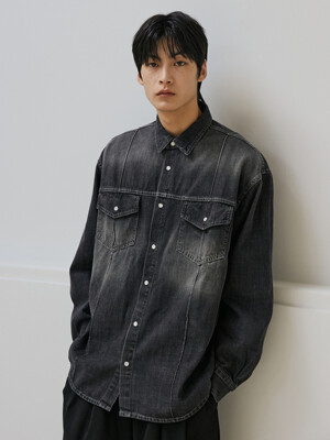 Washed Denim Turk Snap Shirt (Black)