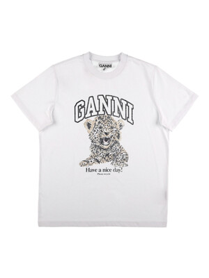 GANNI T4124 943 레오파드 프린트 여성 반팔티