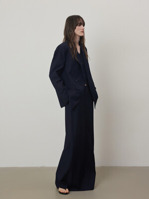 Stripe Four Set Up Suit-H Line Long Slit Maxi Skirt