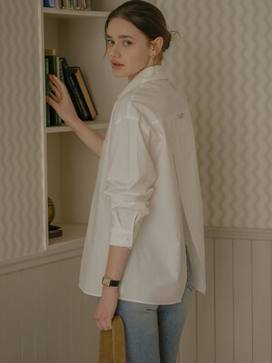 Backslit detail soft cotton shirt_Ivory