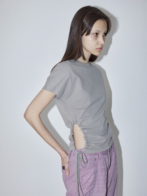 SIDE HOLE STRING T-SHIRT - BEIGE