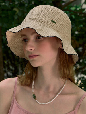 Olivia Summer Knitted Bucket Hat - Light Beige