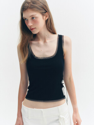 MESH SATIN RIBBON SLEEVELESS SHIRT_TT5S217BK