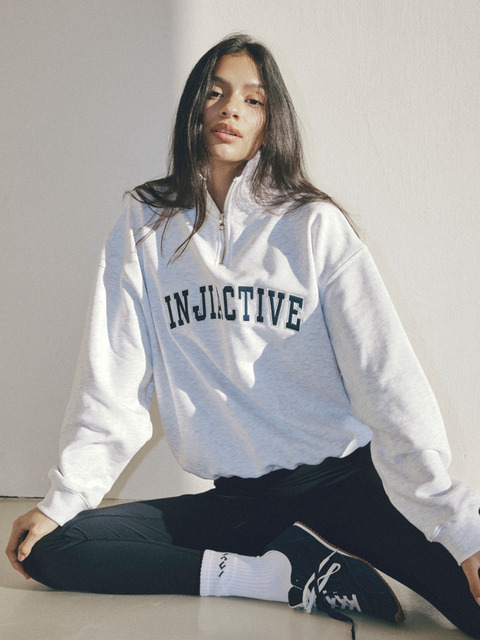 인지액티브 Varsity Oversized Half Zip Sweatshirt 라이트그레이