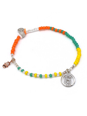 JOY bead bangle _ GREEN+ORANGE