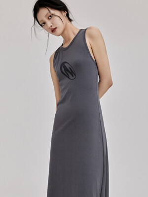 Knotted Logo Printed Maxi Dress - Charcoal