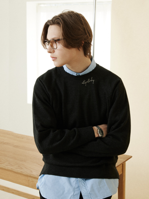 [Essential] Wool Blended Unblance Round Knit_Charcoal