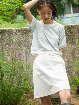 Denim A-line Mini Skirt_white