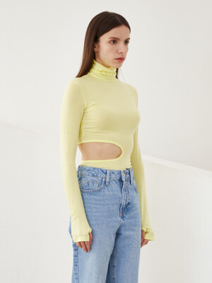 [리퍼브] Cutout Turtle Neck T-shirt (Yellow)