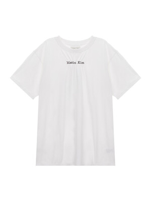 MATIN LOGO SHIRRING TOP IN WHITE