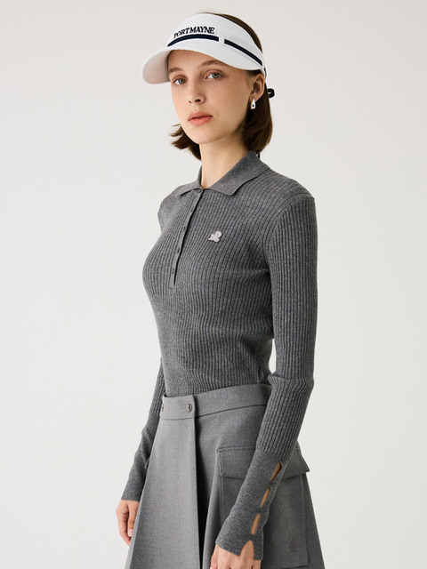 니트,골프,골프,골프 - 포트메인 (PORT MAYNE) - RIBBED POLO SWEATER - MELANGE GRAY