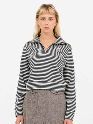 JK stripe half zip-up sweatshirt_gray