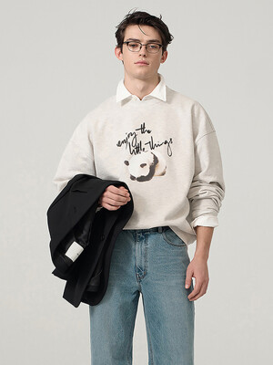 UNISEX PANDA SWEATSHIRT OATMEAL MELANGE_M_UDTS4A112I1