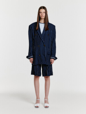 YURROTA Suit Shorts with Front Slit - Navy Stripe