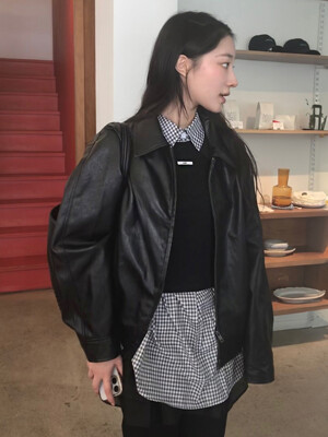 90s Classic Faux Leather Jacket_CTO116(Black)