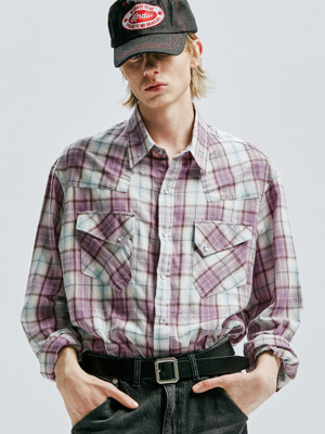 03s plaid western shirt purple