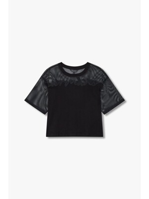 AX 여성 메쉬 패치 크루넥 티셔츠(A424130015)블랙
