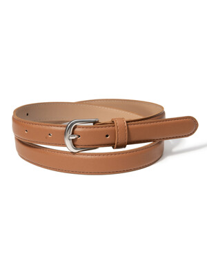 (W) simple silver fake leather belt (T018_tan)