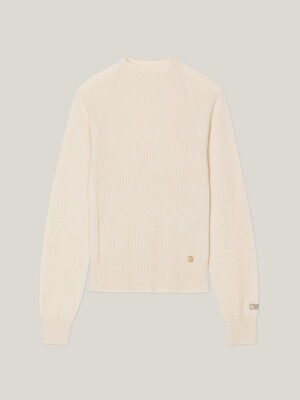 Cashmere 100% Nora Ribbed Pullover (Sand Beige)