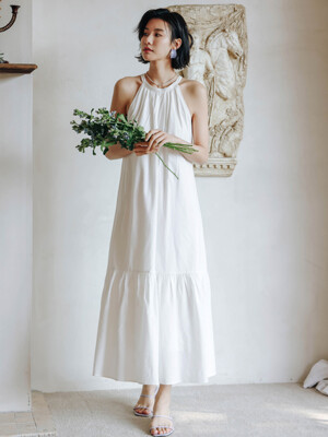 LS_Forest white halterneck dress