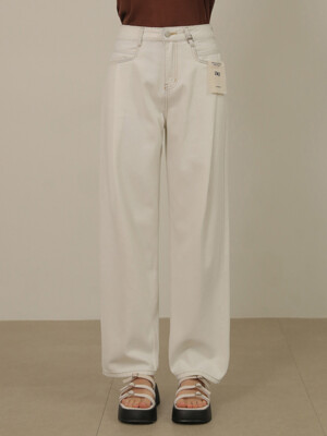 Pocket Pintuck Cotton&Denim Pants (Ivory)