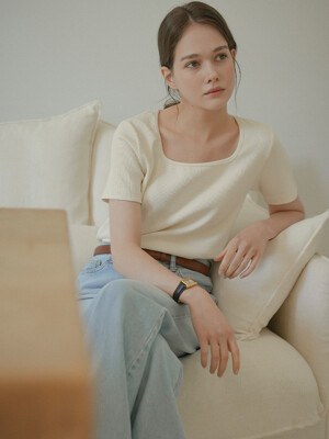 Square ribbed cotton T-shirt[2color]