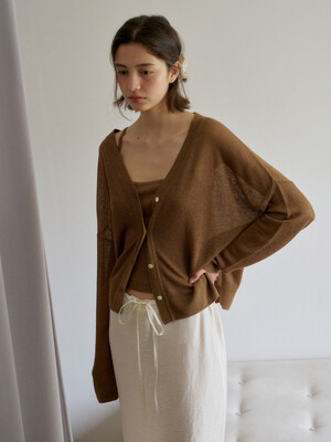 LINEN CARDIGAN&TOP SET_BROWN