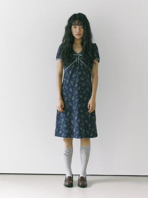 Terry flower dress / Navy