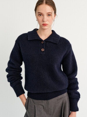 신디 라쿤 카라 니트_네이비 / CINDY RACCOON COLLAR KNIT_NAVY