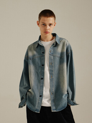 Vintage Washed Denim Over Shirt Blue