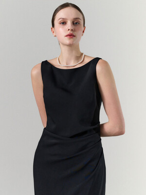 Amour boat neck drape dress [Black]