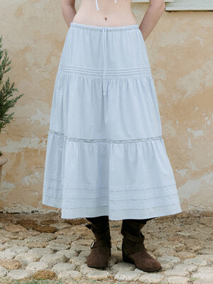 LACE PINTUCK LONG SKIRT SKY