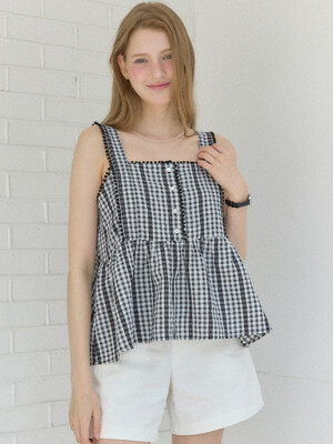 Freckle Button Sleeveless Blouse - Black
