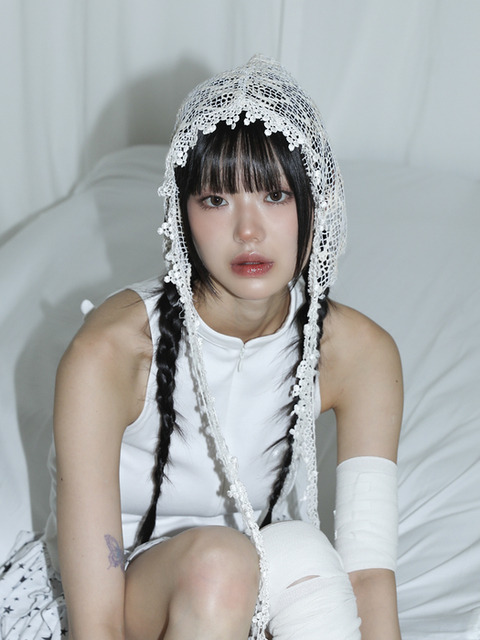 【rolarola】IVEウォニョン着用 RIBBON ANGORA BEANIE rolarola - Pearl-Ribbon Knit Beanie (Black) | YesStyle