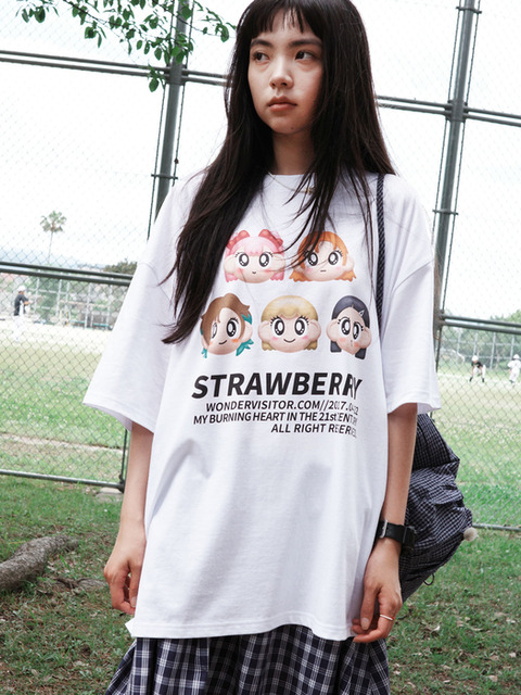 ★ WONDER VISITOR★ Ascii Pink Heesu Overfit Tshirt White m 원더비지터]Ascii Pink Heesu Overfit T-shirt [White]