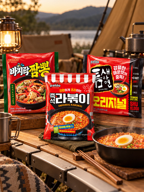 팔도 캠핑라면 세트 (바지락짬뽕 4개입 + 틈새라면 5개입 + 라볶이 4개입)