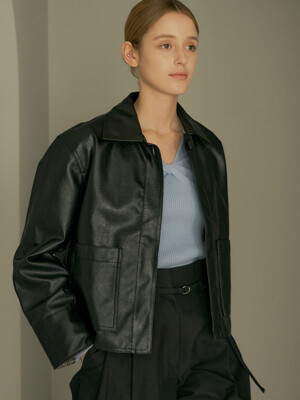 comos243 one-button leather short jacket (2colors)