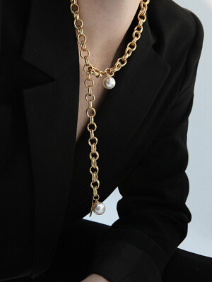 gold layer chain pearl necklace