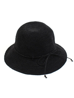 Black Ribbon Raffia Cloche Hat 여름페도라