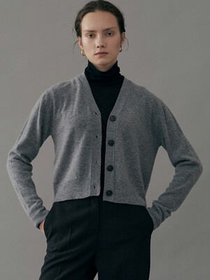 Soft V-Neck Wool Crop Knit Cardigan / Gray