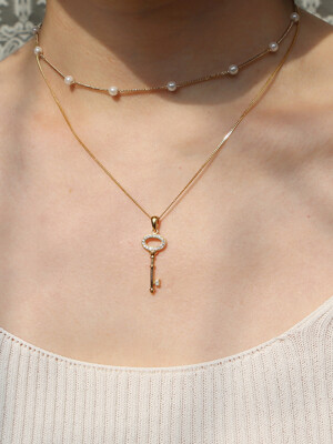 crystal key pendent necklace-gold (silver925)