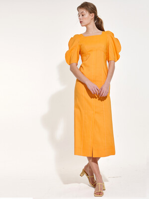 Round-sleeve Long Dress_Orange