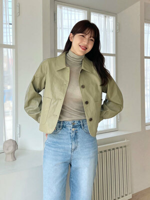 페이크 레더 크롭 포켓 자켓 4COLORS