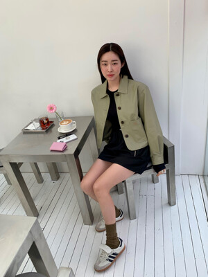 페이크 레더 크롭 포켓 자켓 4COLORS