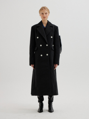 TELLY Double-Breasted Coat with contrasting buttons - Black